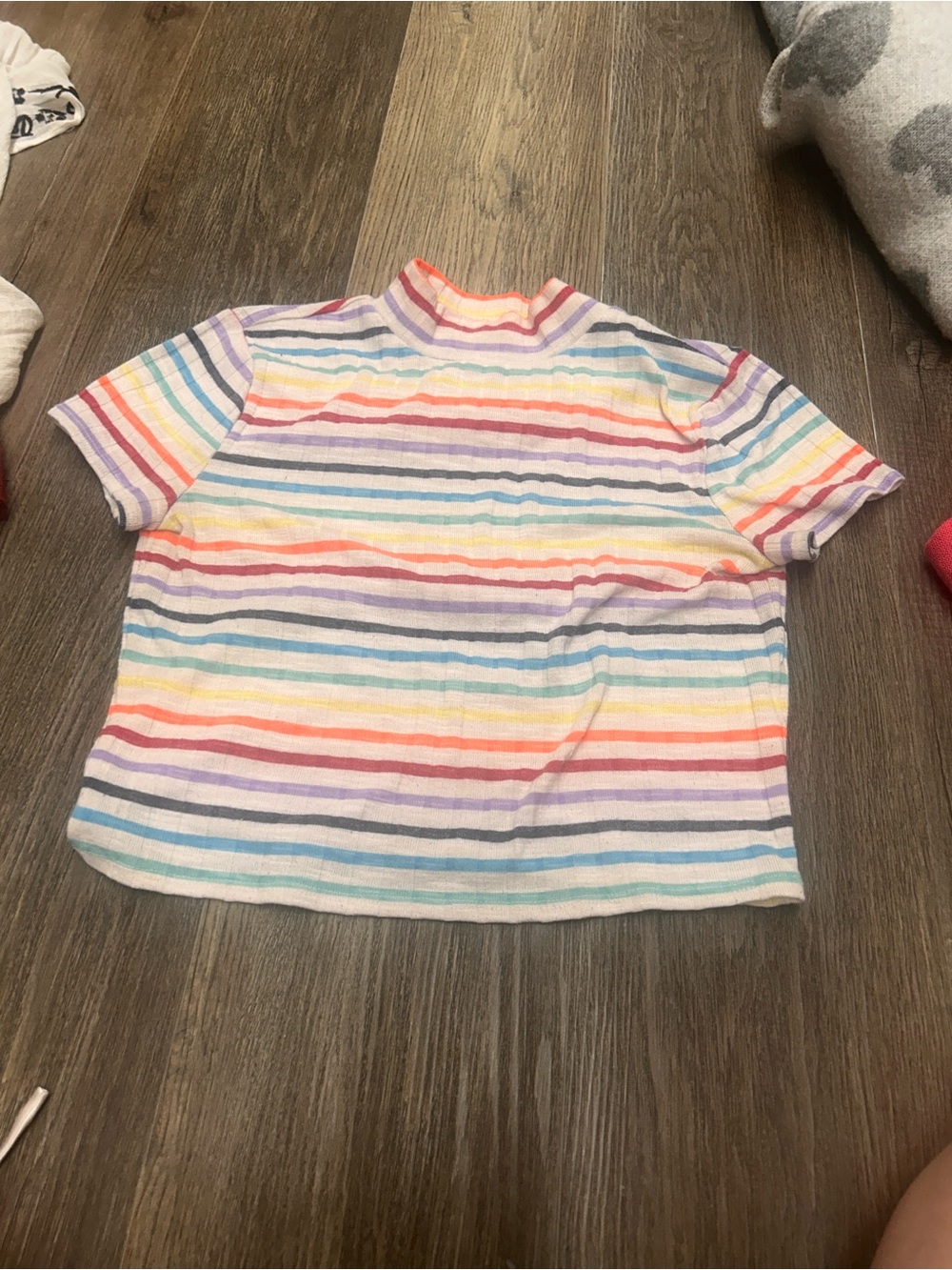 Forever 21 Girls Rainbow Stripe Mock Neck Tee - Multi Pastel